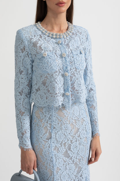 Sparkling Neckline Embellishments And Midi Skirt
