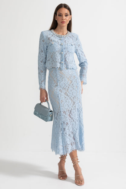 Sparkling Neckline Embellishments And Midi Skirt