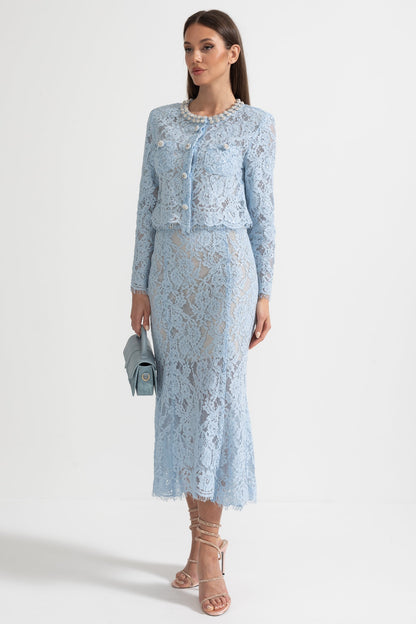 Sparkling Neckline Embellishments And Midi Skirt
