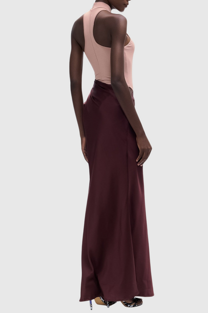 Ilya Asymmetrical Cutout Satin Maxi Dress - Khaki