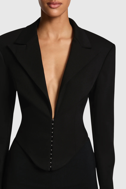 Jristella Corset Blazer & Mini Skirt Set - Black