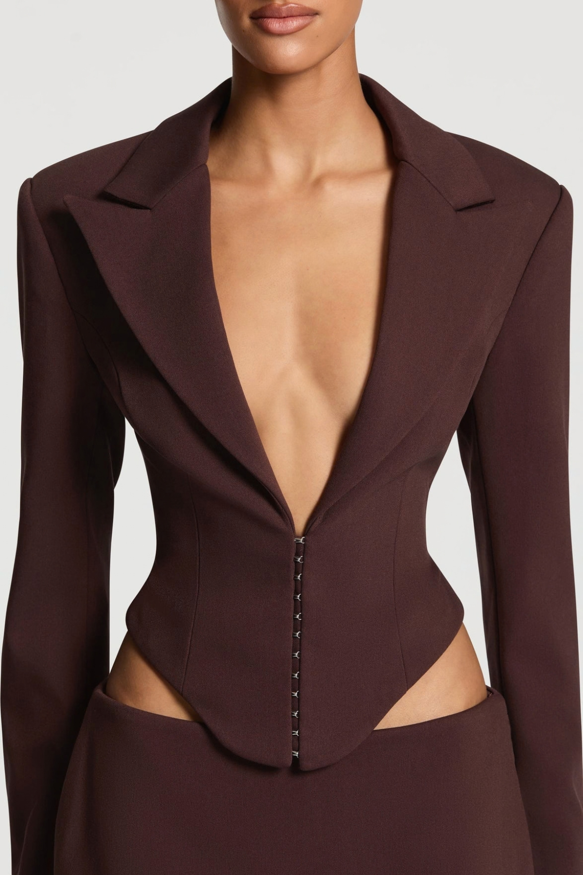 Jristella Corset Blazer & Mini Skirt Set - Brown