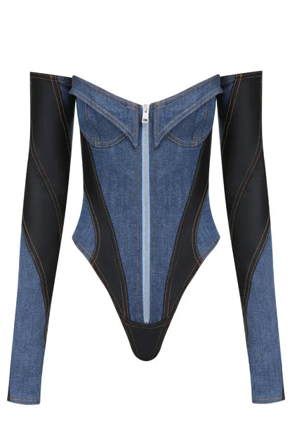 Juniper Off Soulder Patchwork Bodysuit