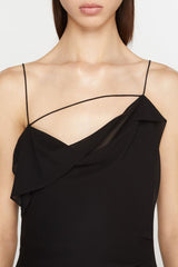 Kenzia Asymmetric Ruffle Midi Dress - Black