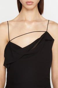 Kenzia Asymmetric Ruffle Midi Dress - Black