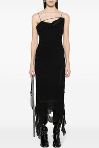 Kenzia Asymmetric Ruffle Midi Dress - Black