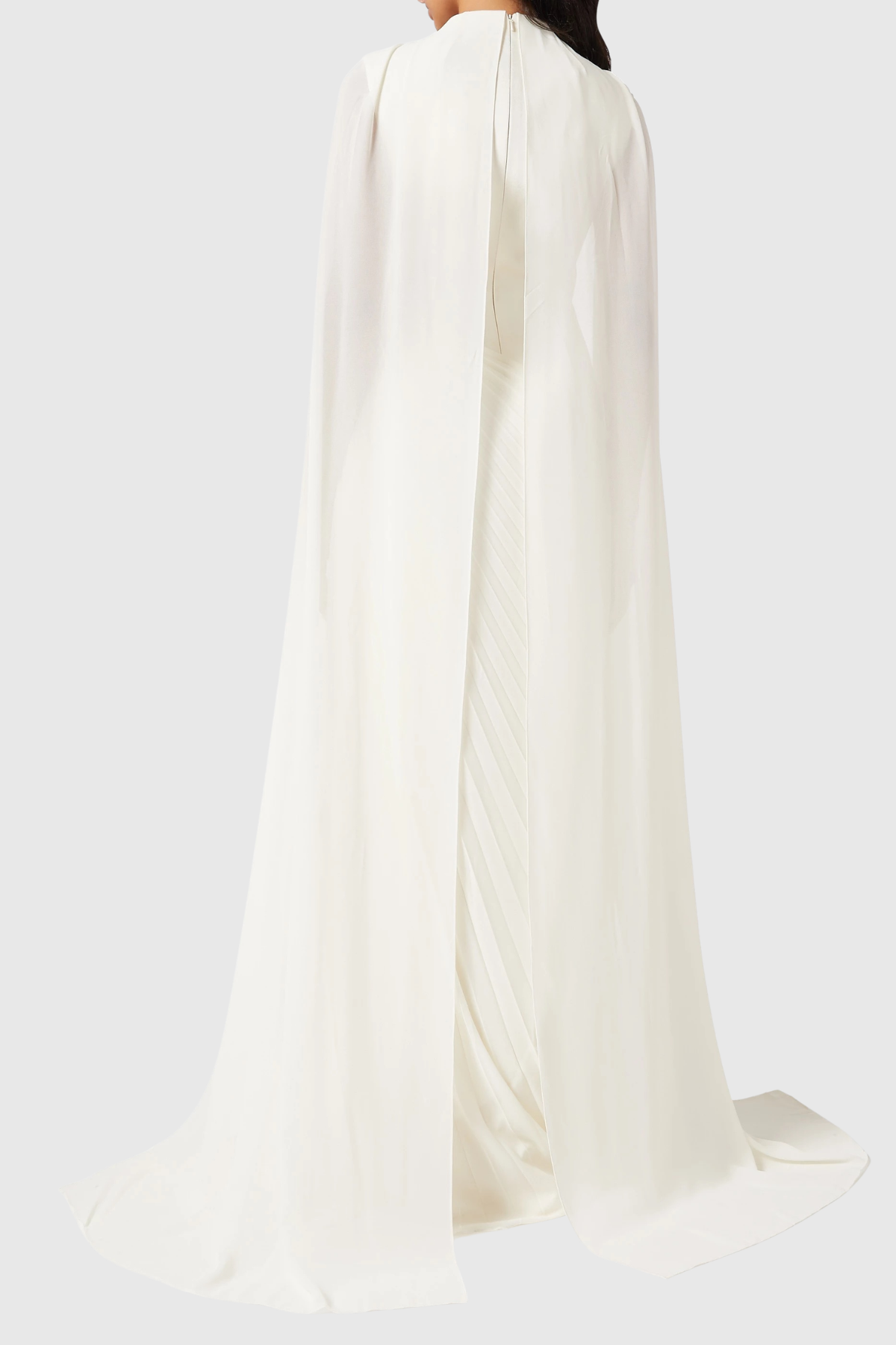 Koteda Floral Appliqué Cape Sleeve Pleated Maxi Dress - White