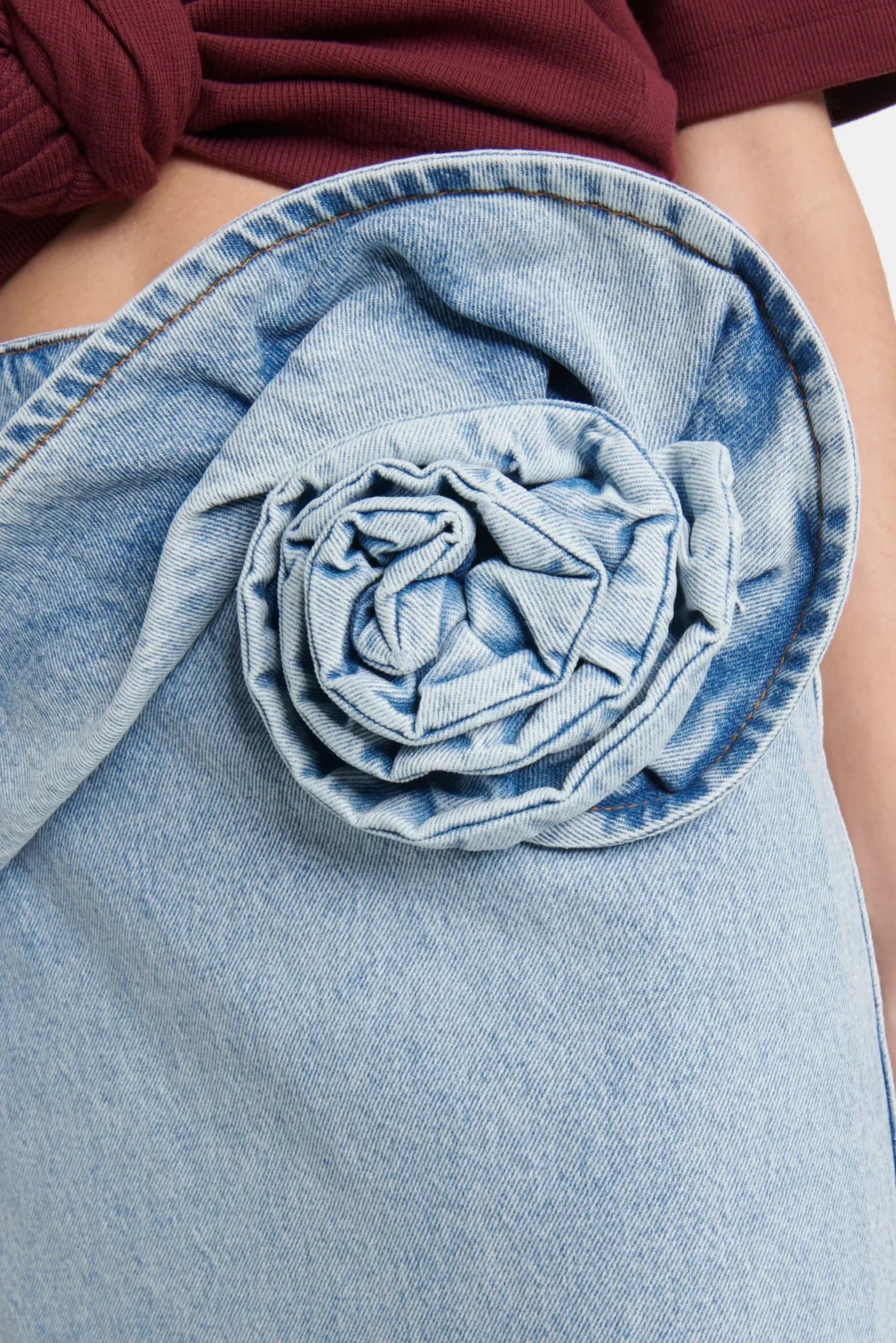 Laundra Floral Appliqué Denim Midi Skirt
