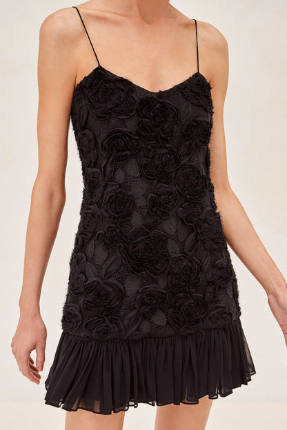 Lillie Spaghetti Floral Ruffle Mini Dress - Black