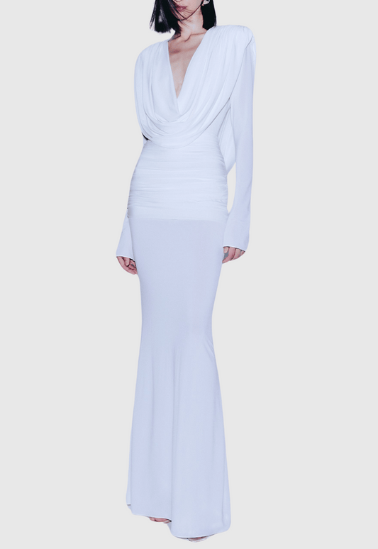 Linus V-neck Draped Backless Maxi Dress