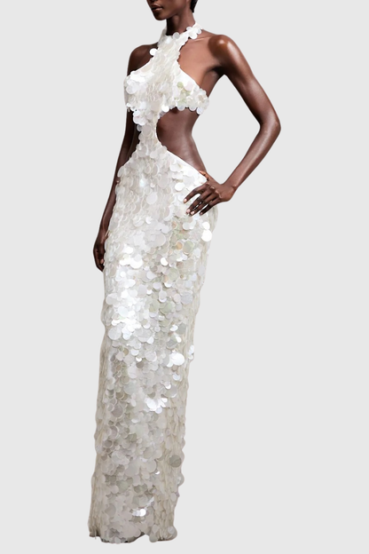 Llythe Halter Sequin Cutout Maxi Dress
