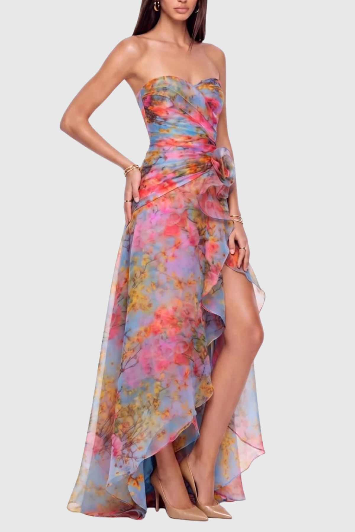 Lokama Strapless Floral Print Maxi Dress