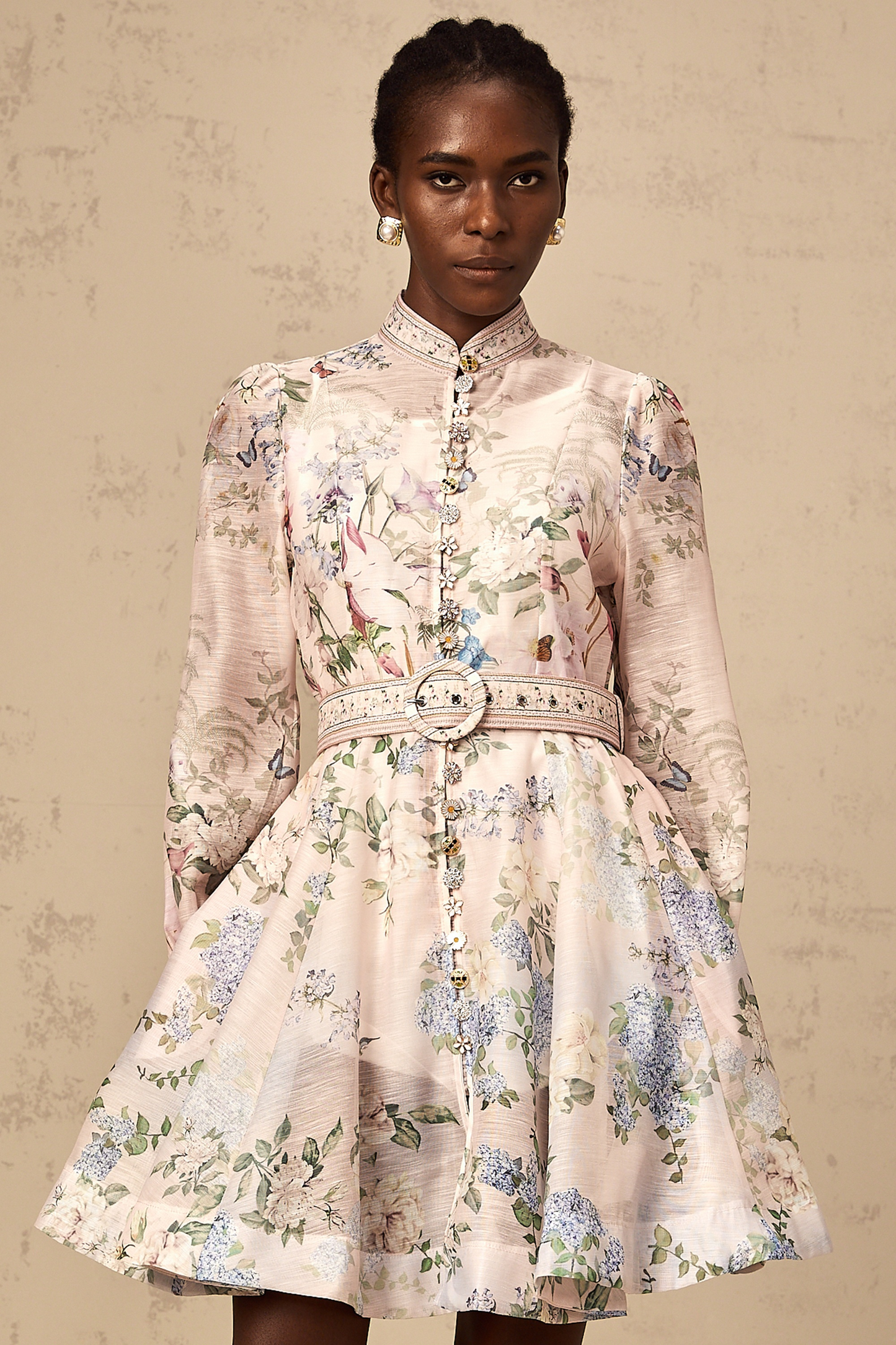 Fabienne light-pink floral-print mini dress