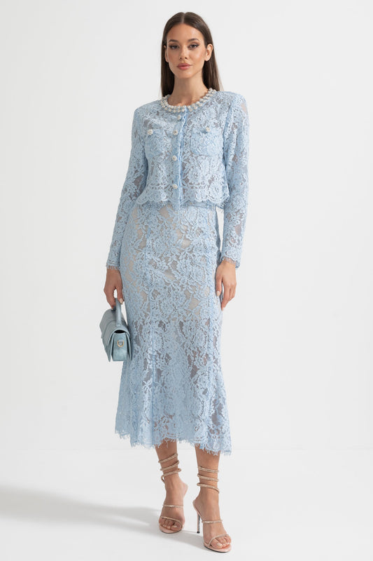 Sparkling Neckline Embellishments And Midi Skirt