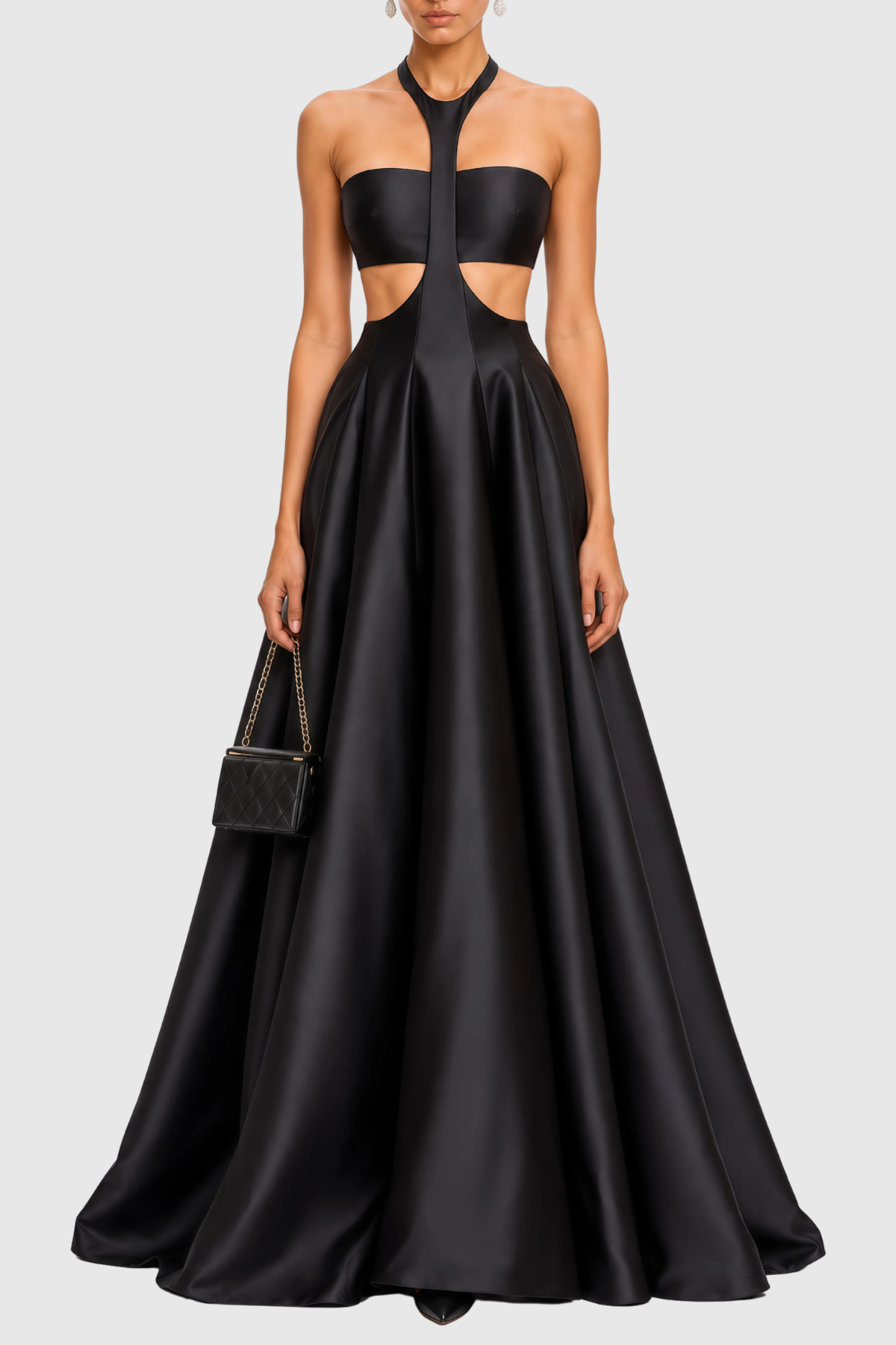 Merrita Halter Cutout Satin Maxi Dress