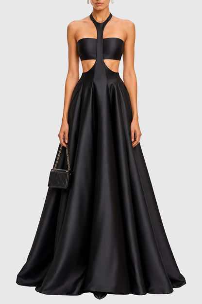 Merrita Halter Cutout Satin Maxi Dress