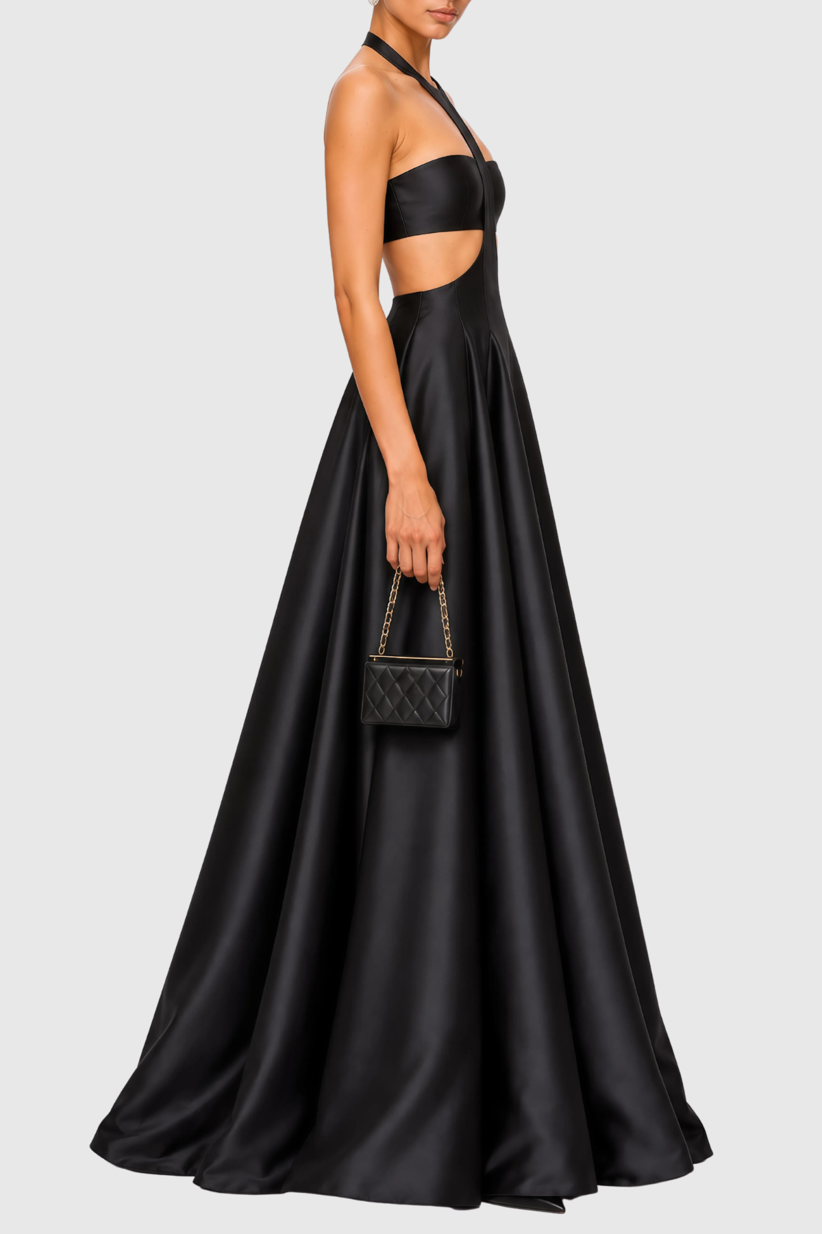 Merrita Halter Cutout Satin Maxi Dress
