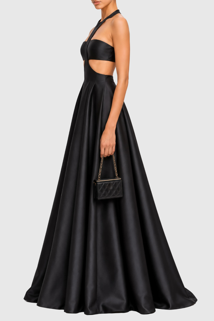 Merrita Halter Cutout Satin Maxi Dress