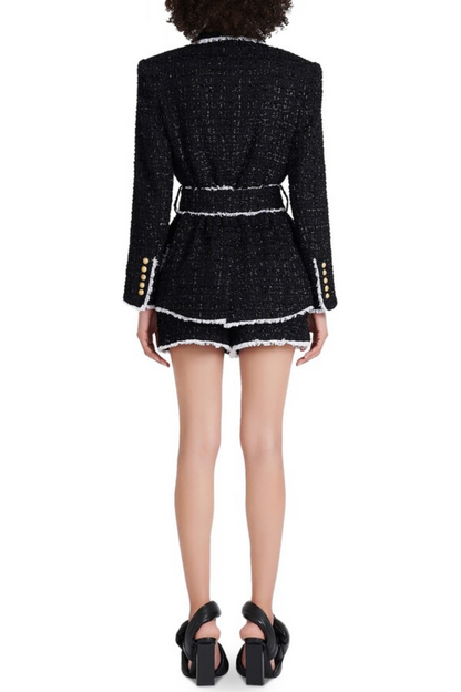 Mishka Breasted Tweed Jacket With Belt- Black