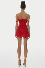 Nirva Off Shoulder Ruffle Mini Dress - Wine