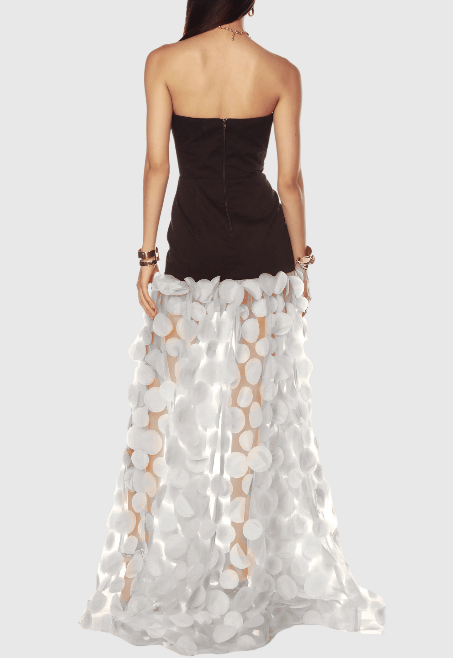 Nodin Strapless Dot Mesh Maxi Dress - White