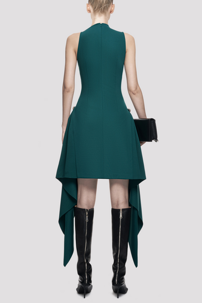 Oadao Symmetric Drapes Mini Dress - Green