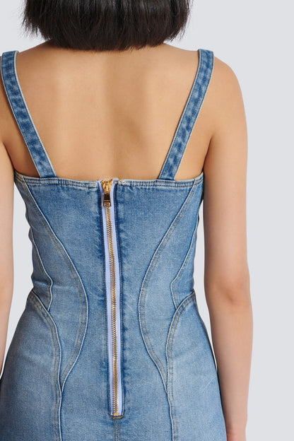 Ogana Gold Buttoned Denim Mini Dress