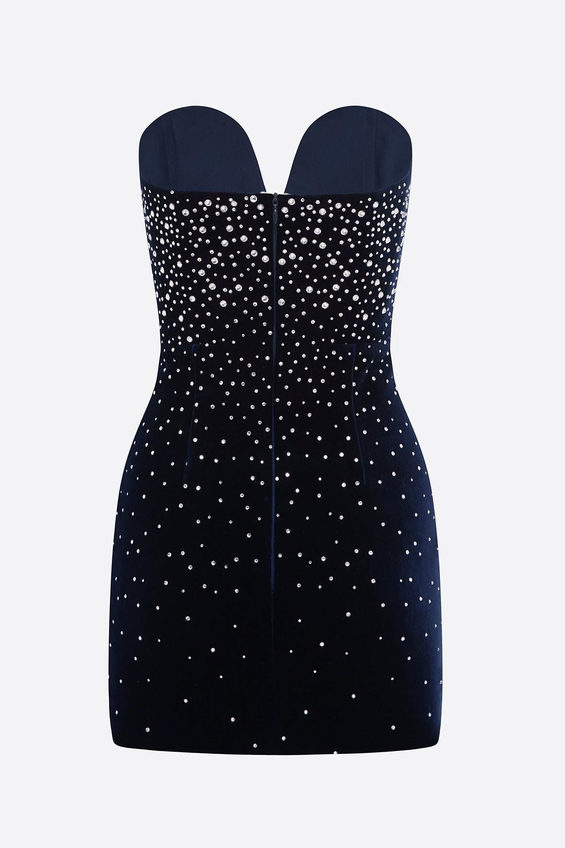 Omer Strapless Crystal Velvet Mini Dress