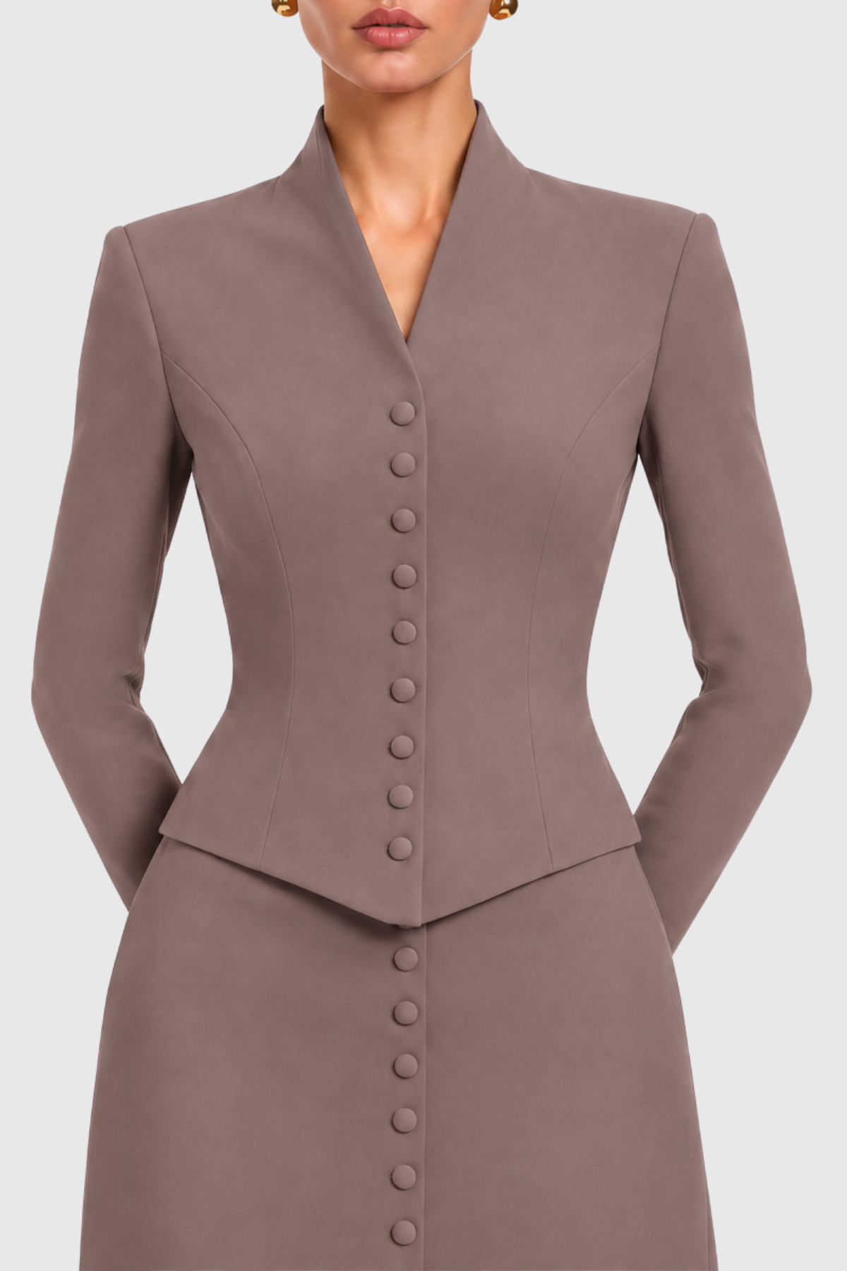 Raldia Buttoned Blazer & Maxi Skirt Set - Brown