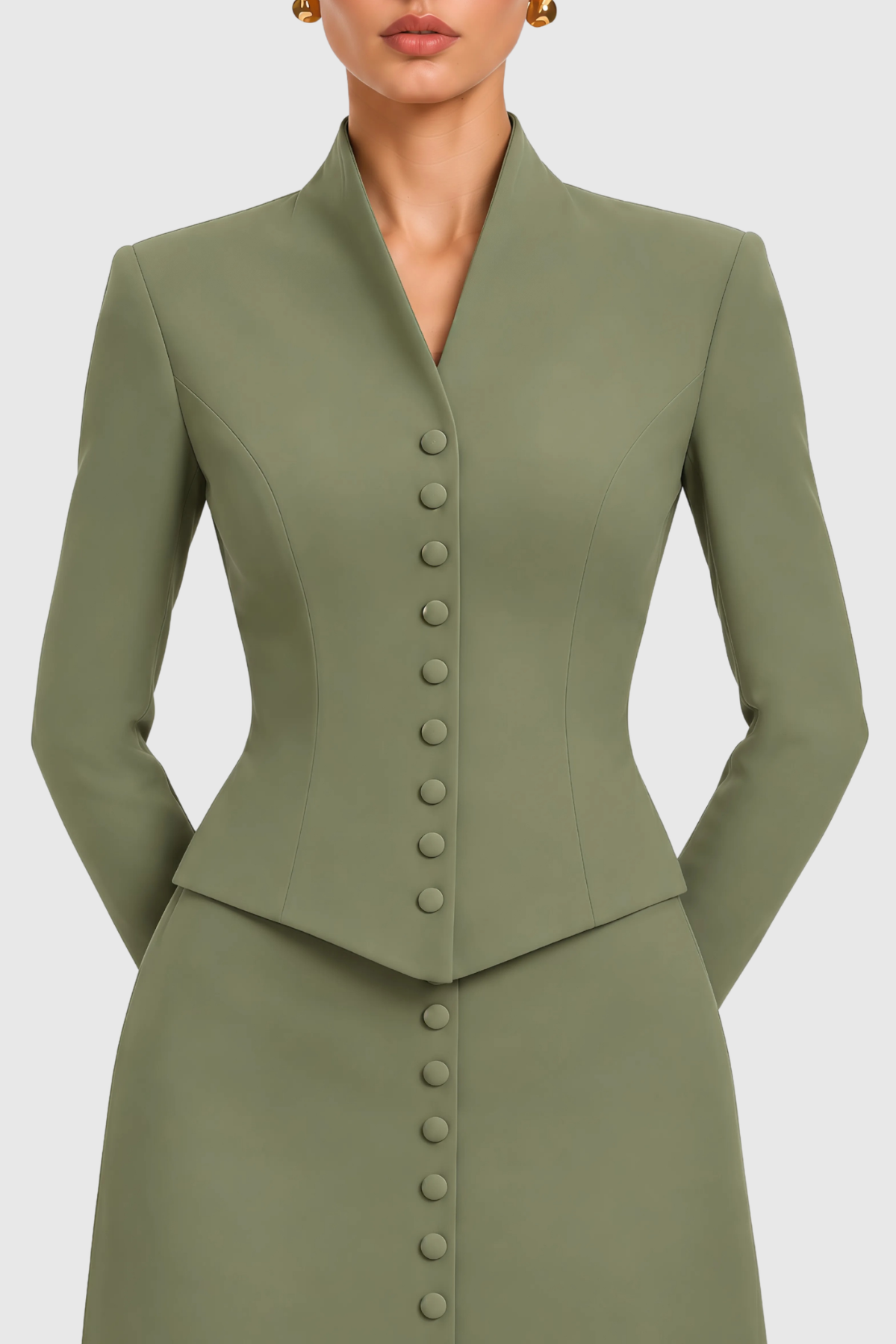 Raldia Buttoned Blazer & Maxi Skirt Set - Green