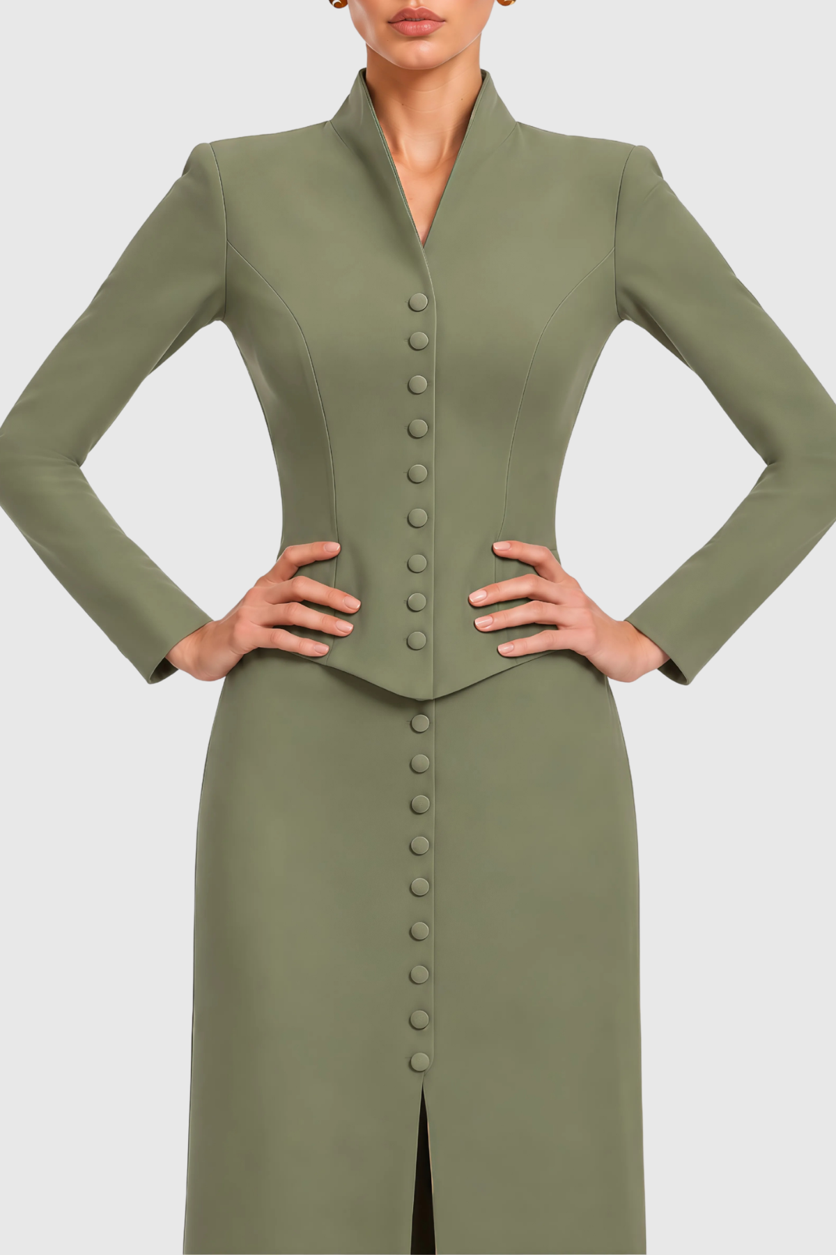 Raldia Buttoned Blazer & Maxi Skirt Set - Green