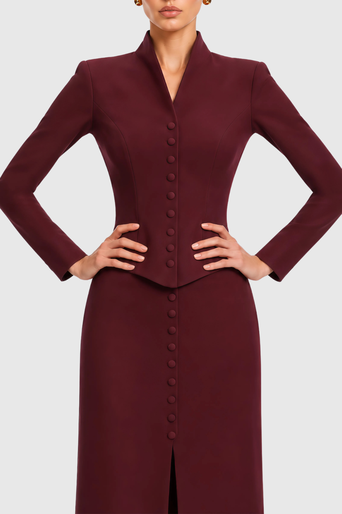 Raldia Buttoned Blazer & Maxi Skirt Set - Wine