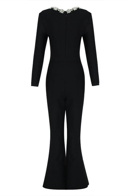 Ritia Diamante Square Collar  Bandage Jumpsuit