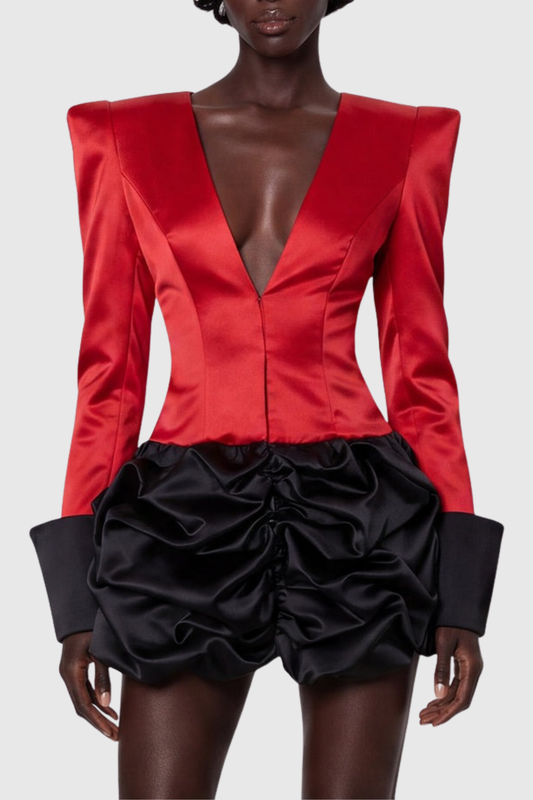 Ropefa Satin Contrast Mini Blazer Dress