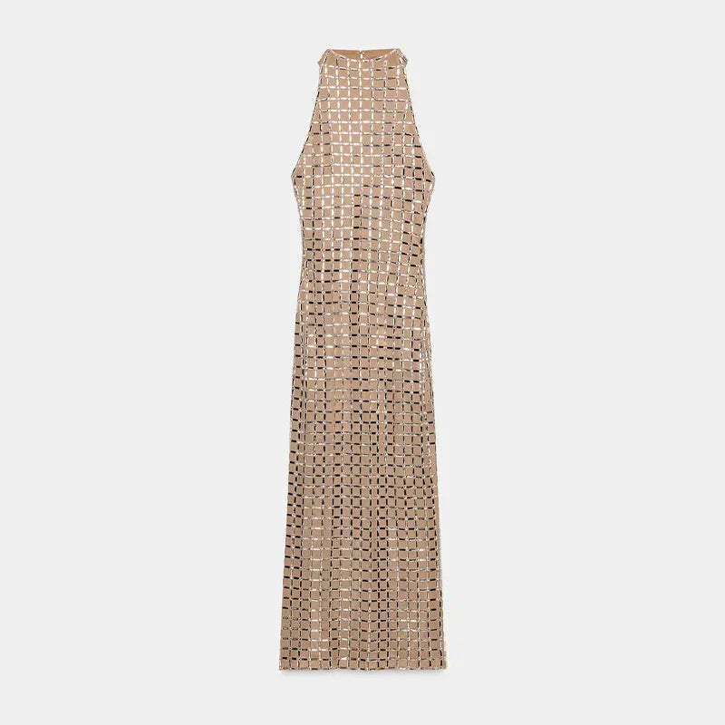 Maison Elegant Luxury Party Maxi Dress High Neck Sleeveless Slim