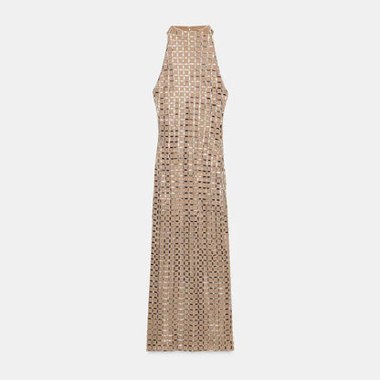 Maison Elegant Luxury Party Maxi Dress High Neck Sleeveless Slim