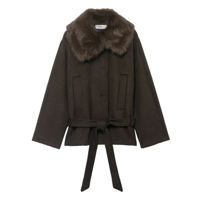 Maison Celie Chic Fur-Collar Wrap Coat