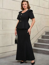 Short Sleeve Top And Maxi Skirt Women Sets Streetwear Office Lady Suit