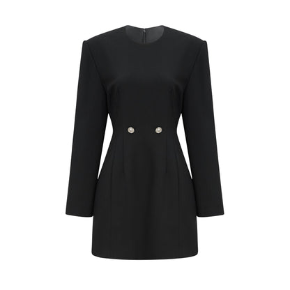 Magali black hourglass shoulder-padded mini dress