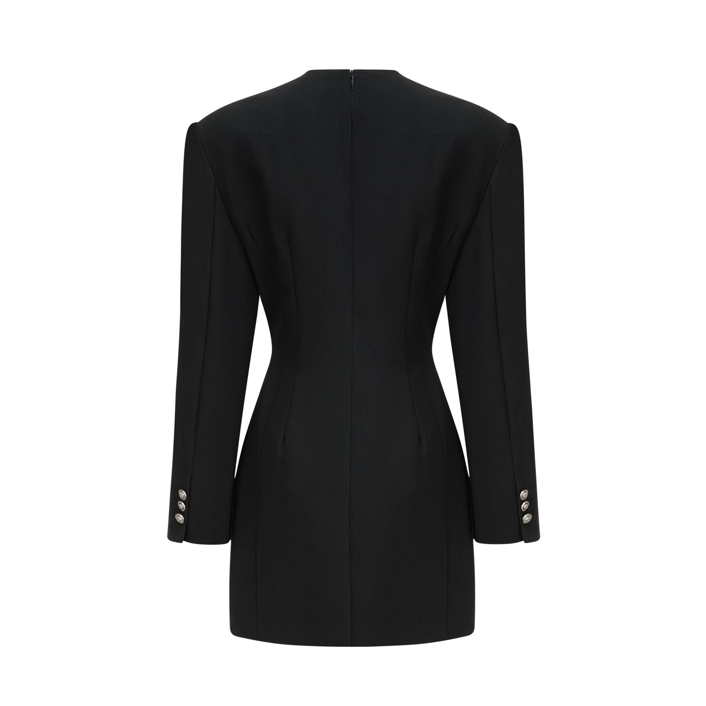 Magali black hourglass shoulder-padded mini dress