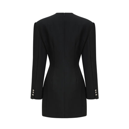 Magali black hourglass shoulder-padded mini dress