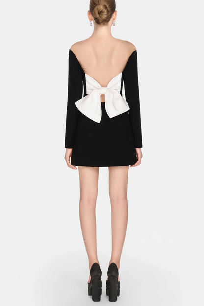 Soni Off Shoulder Bow Embeliished Backless Mini Dress