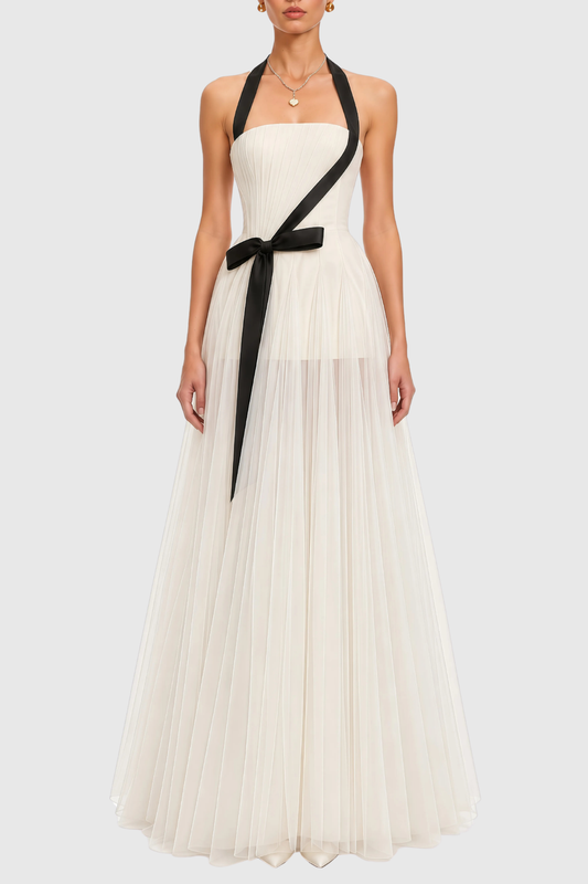 Sunniva Halter Bow Ruched Maxi Dress