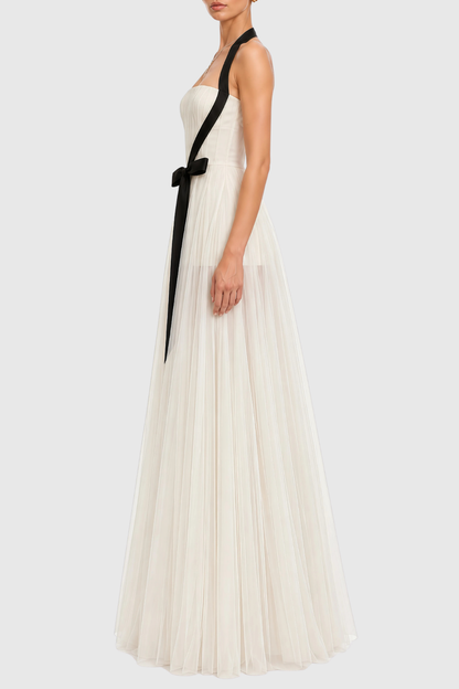 Sunniva Halter Bow Ruched Maxi Dress