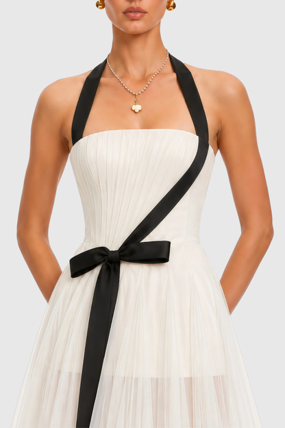 Sunniva Halter Bow Ruched Maxi Dress