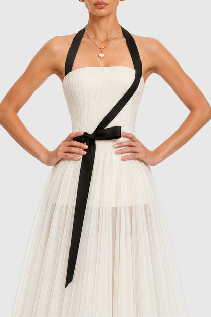 Sunniva Halter Bow Ruched Maxi Dress