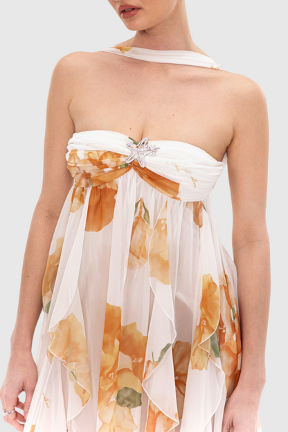 Takala Floral Halter Backless Split Maxi Dress