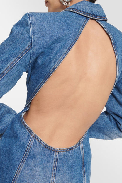Taton Crystal Embellished Cutout Denim Blazer