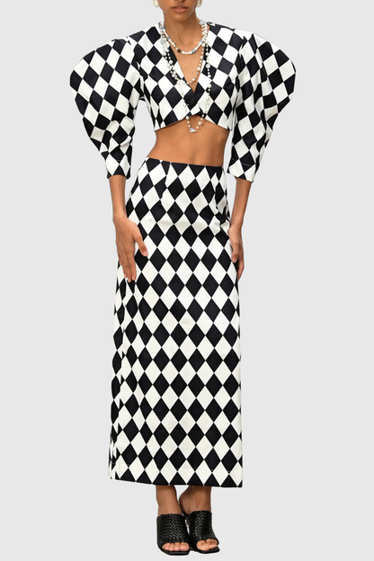 Toesaia Diamond Pattern Crop Top & Maxi Skirt Set