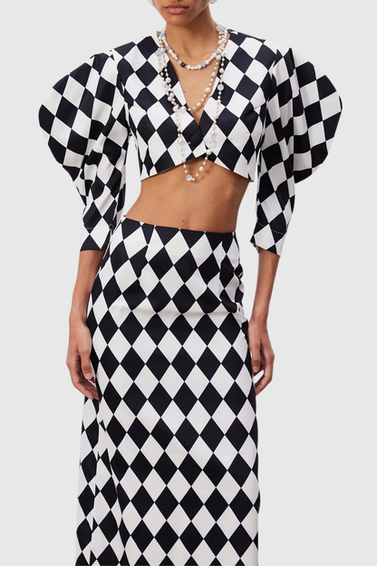 Toesaia Diamond Pattern Crop Top & Maxi Skirt Set